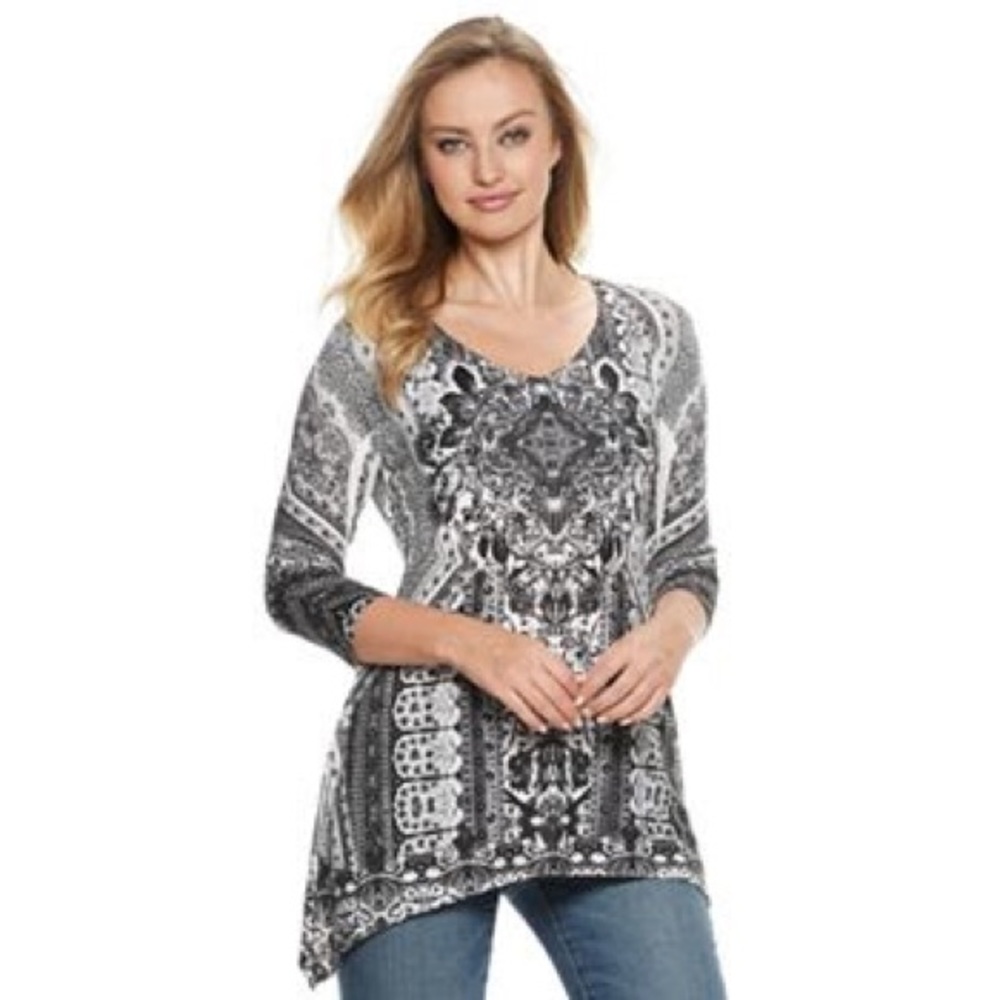 WORLD UNITY boho rhinestone top XS NWT